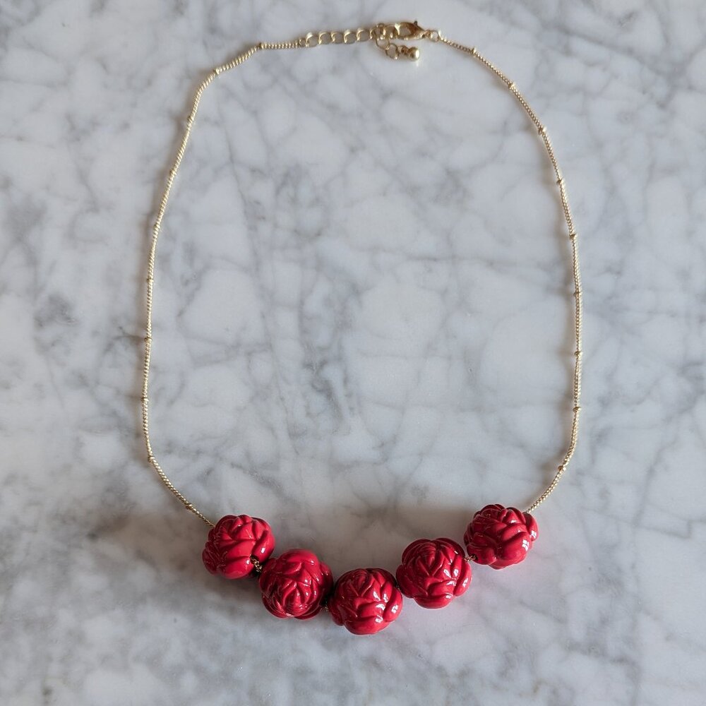 Whimsical Rose Bead Necklace with decorative chain